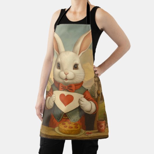Whimsical White Rabbit Hearts Enchanted Wonderland Schürze (InSitu)