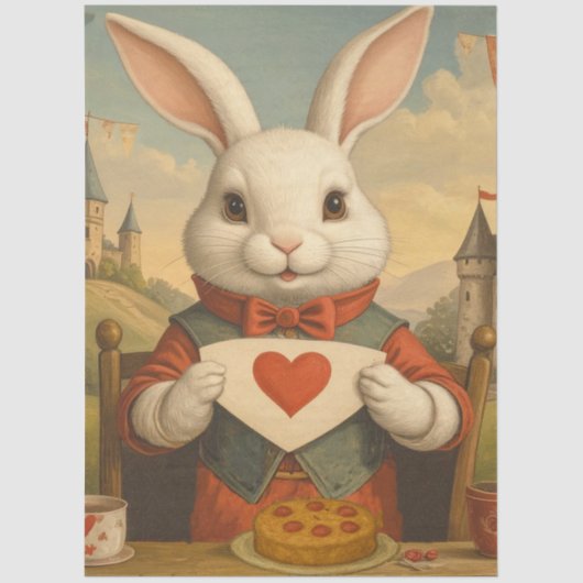 Whimsical White Rabbit Hearts Enchanted Wonderland Seidenpapier (Vorderseite)