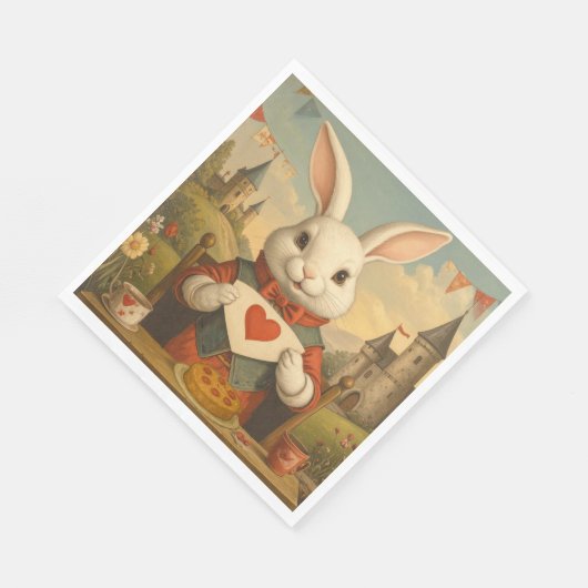 Whimsical White Rabbit Hearts Enchanted Wonderland Serviette (Ecke)