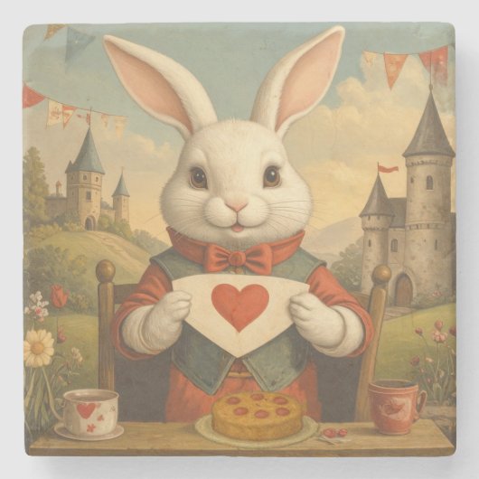 Whimsical White Rabbit Hearts Enchanted Wonderland Steinuntersetzer (Vorderseite)