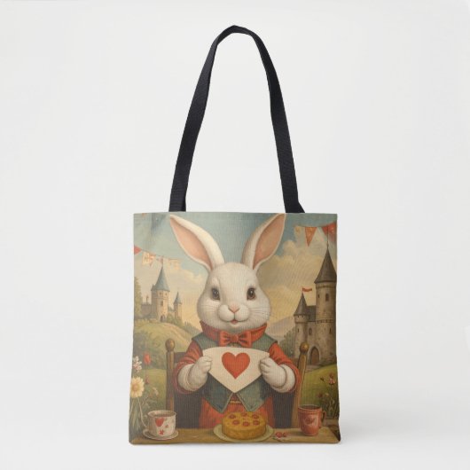Whimsical White Rabbit Hearts Enchanted Wonderland Tasche (Vorderseite)