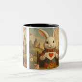 Whimsical White Rabbit Hearts Enchanted Wonderland Zweifarbige Tasse (VorderseiteRechts)
