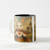 Whimsical White Rabbit Hearts Enchanted Wonderland Zweifarbige Tasse (Vorderseite Links)