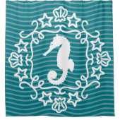 Whimsical White Seepferd Nautical Ocean Duschvorhang (Vorderseite)