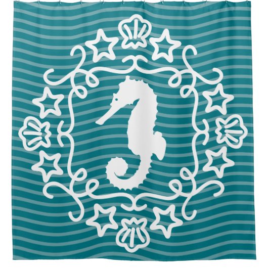 Whimsical White Seepferd Nautical Ocean Duschvorhang (Vorderseite)