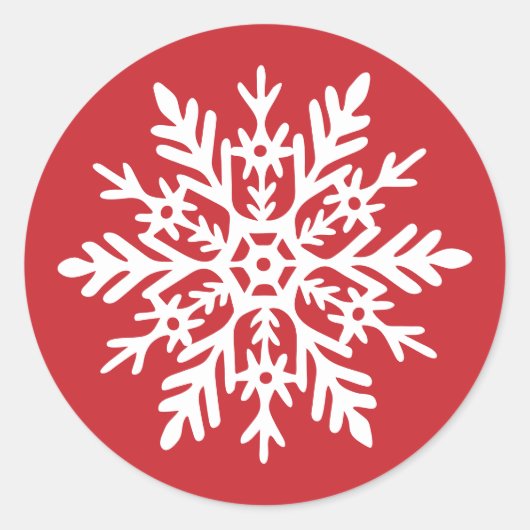 Whimsical White Snowflake Red Christmas Runder Aufkleber (Vorderseite)
