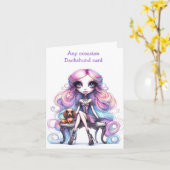 Whimsical Wide Eye Girl and Dackel Card Karte (Gelbe Blume)