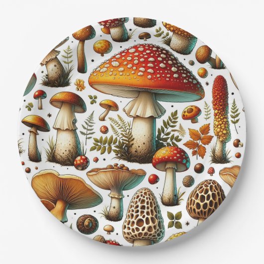 Whimsical Wild Mushrooms Pappteller (Vorderseite)