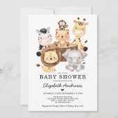 Whimsical Wild Safari Tiere Neutral Baby Dusche Einladung (Vorderseite)