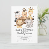 Whimsical Wild Safari Tiere Neutral Baby Dusche Einladung (Stehend Vorderseite)