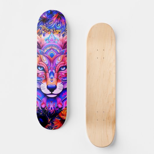 Whimsical Wild Wolf Abstrakt Art Skateboard Deck (Vorderseite)
