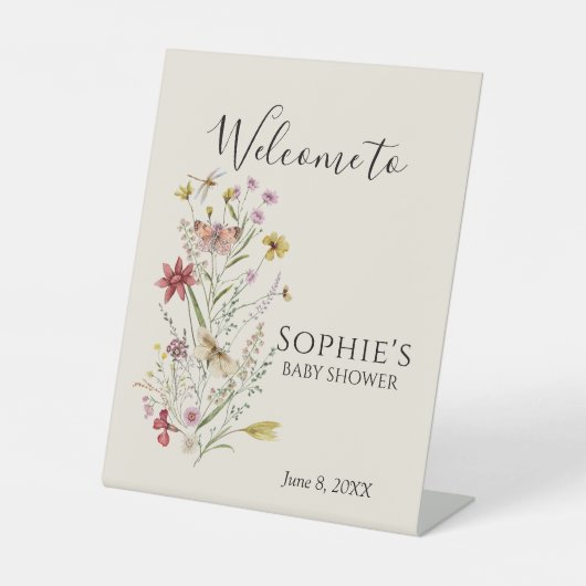 Whimsical Wildblume Baby in Bloom Willkommen Sockelschild (Vorderseite)