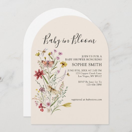 Whimsical Wildblume Baby in Blüteneinladung Einladung (Vorne/Hinten)