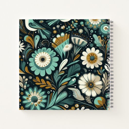 Whimsical Wildblume & Bird Notebook - Aquamarin Dr Notizblock (Rückseite)