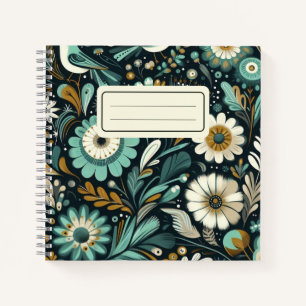 Whimsical Wildblume & Bird Notebook - Aquamarin Dr Notizblock