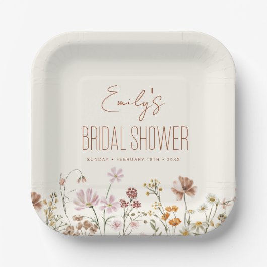 Whimsical Wildblume Boho Brautparty in Bloom Pappteller (Vorderseite)