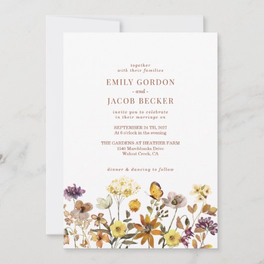 Whimsical Wildblume Boho Wedding Einladung (Vorderseite)