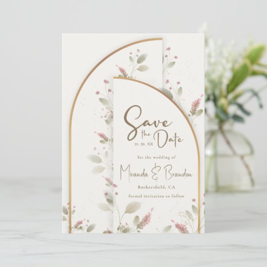 Whimsical Wildblume Boho Wedding Save the Date Einladung (Stehend Vorderseite)