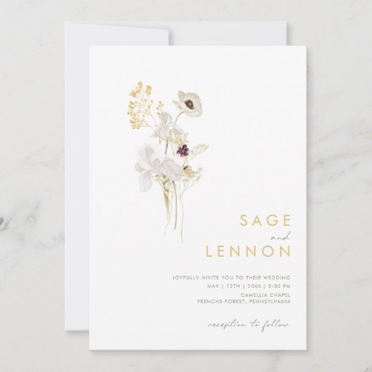 Whimsical Wildblume Bouquet alles in einer Hochzei Einladung (Vorderseite)