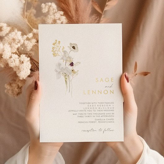 Whimsical Wildblume Bouquet | Gold Folieneinladung