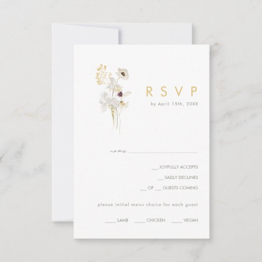 Whimsical Wildblume Bouquet Menü Auswahl RSVP Kart (Vorderseite)