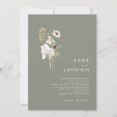 Whimsical Wildblume Bouquet | Sage Green Wedding Einladung (Vorderseite)