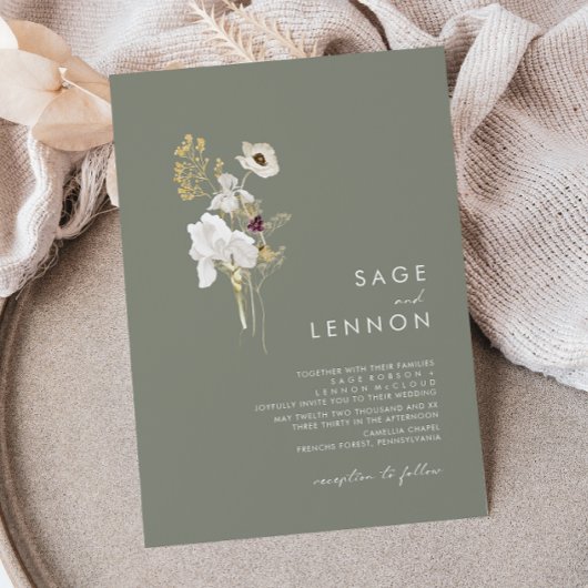 Whimsical Wildblume Bouquet | Sage Green Wedding Einladung