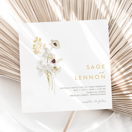Whimsical Wildblume Bouquet Square Wedding Einladung