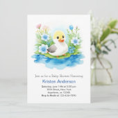 Whimsical Wildblume Duckling Boy Baby Dusche Einladung (Stehend Vorderseite)