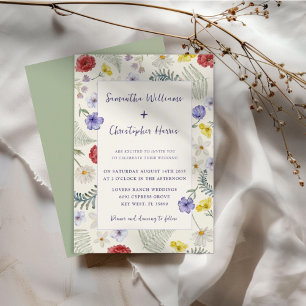 Whimsical Wildblume Ecru & Sage Wedding Einladung
