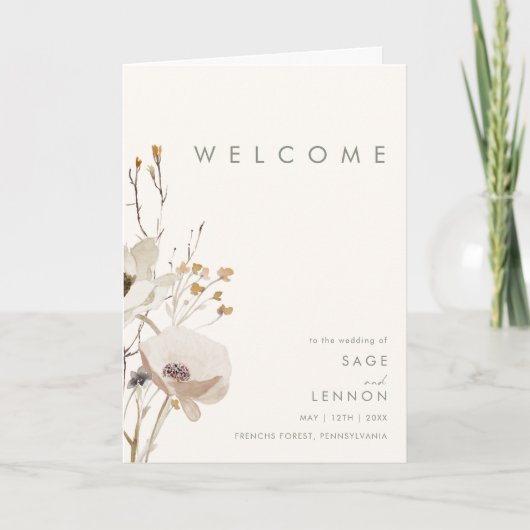 Whimsical Wildblume Elfenbeinfalzprogramm Programm (Vorderseite)