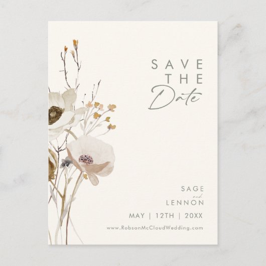Whimsical Wildblume Elfenbeinküste Save the Date P Einladungspostkarte (Vorderseite)