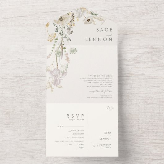 Whimsical Wildblume Elfenbeinwiese Siegel und send All In One Einladung (Innen Boden)
