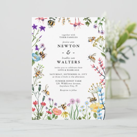 Whimsical Wildblume Garden Summer Boho Wedding Einladung (Stehend Vorderseite)