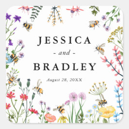 Whimsical Wildblume Garden Summer Boho Wedding Quadratischer Aufkleber