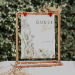 Whimsical Wildblume Guest Book Sign Poster<br><div class="desc">Dieses Gästebuchzeichen der Whimsical Wildblume ist perfekt für Ihre einfache, elegante Hochzeit. Die moderne, rustikale Vegetation, begleitet von den minimalistischen Wildblumen der Aquarellbilder, wird Ihre Vision zum Leben erwecken! Dieses Design von hübschen goldenen Blume, Touchs von bohemianischen Salbei grün und lila ist sicher, um Ihren minimalen Herbst Blumentraum zu vollenden!...</div>