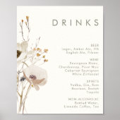Whimsical Wildblume Ivory Wedding Drinks Menü Poster (Vorne)