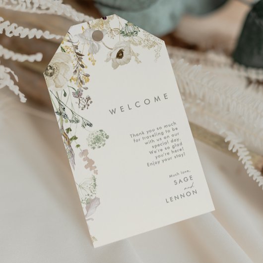 Whimsical Wildblume Meadow Ivory Wedding Willkomme Geschenkanhänger