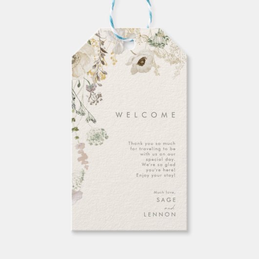 Whimsical Wildblume Meadow Ivory Wedding Willkomme Geschenkanhänger (Vorderseite)