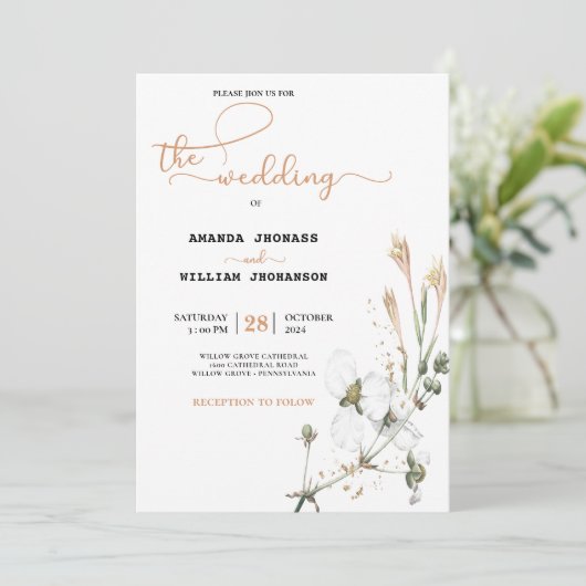 Whimsical Wildblume Meadow Kalligrafy Wedding Einladung (Stehend Vorderseite)