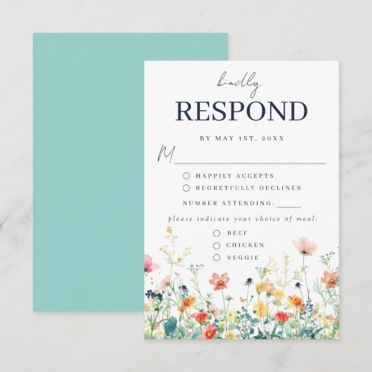 Whimsical Wildblume Meal Choice RSVP Card Karte (Vorne/Hinten)