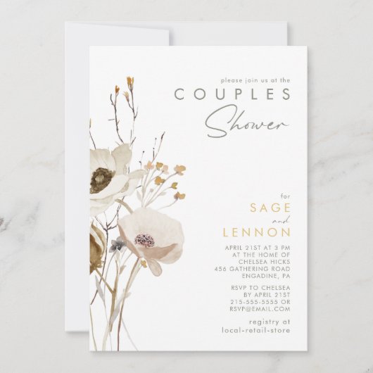 Whimsical Wildblume Paare Dusche Einladung (Vorderseite)