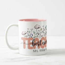 Whimsical Wildblume Personalisiert Bester Lehrer Zweifarbige Tasse