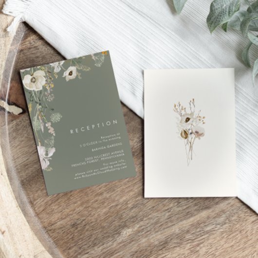 Whimsical Wildblume Sage Green Wedding Empfang Begleitkarte