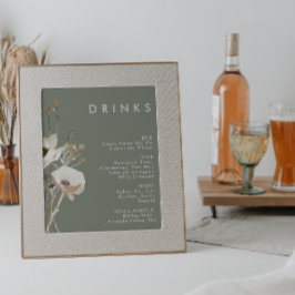 Whimsical Wildblume Sage Wedding Drinks Menü Poster