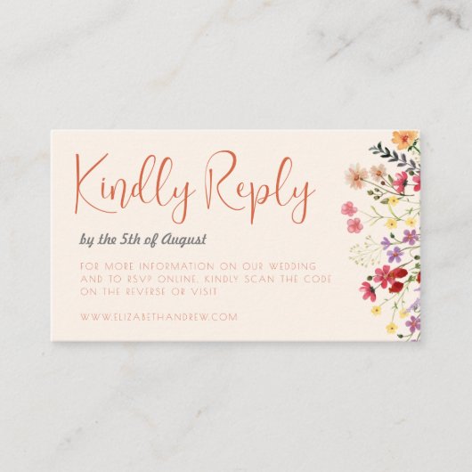 Whimsical Wildblume Script UAWG Scan me Wedding Begleitkarte (Vorderseite)