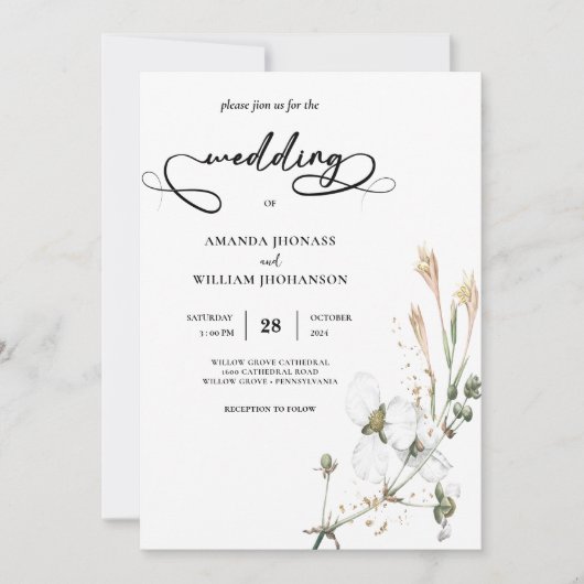 Whimsical Wildblume simple kalligraphy Wedding Einladung (Vorderseite)