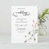 Whimsical Wildblume simple kalligraphy Wedding Einladung (Stehend Vorderseite)