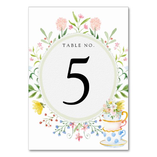Whimsical Wildblume Tee Party Tischnummer (Vorderseite)