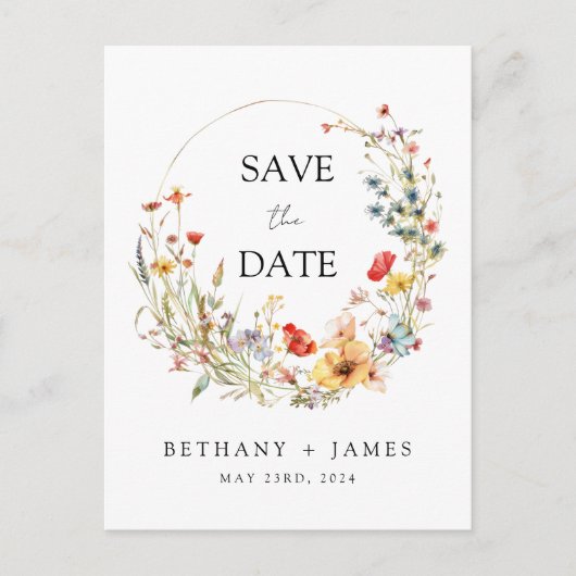 Whimsical Wildblume Wedding Save the Date Einladungspostkarte (Vorderseite)